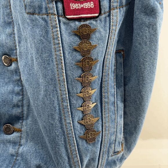 Vintage Wrangler Hero Denim Vest Harley HOG Patches & Pins 1993-2000 Womens M - Picture 7 of 8